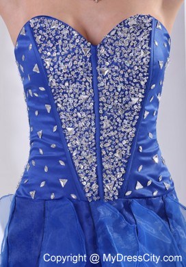 Royal Blue Sweetheart Beaded Prom Dress With Asymmetrical Ruffles