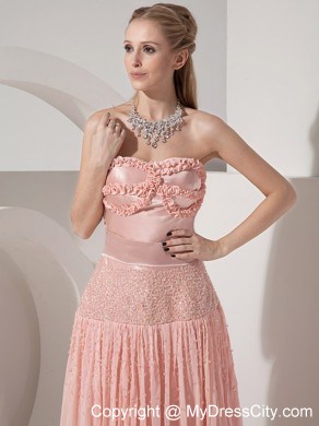 Strapless Light Pink Column Ankle-length Beaded Prom Dress