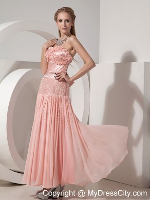 Strapless Light Pink Column Ankle-length Beaded Prom Dress