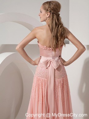 Strapless Light Pink Column Ankle-length Beaded Prom Dress