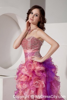 Beautiful Organza High-low Beaded Prom Dress in Multi-color