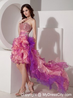 Beautiful Organza High-low Beaded Prom Dress in Multi-color