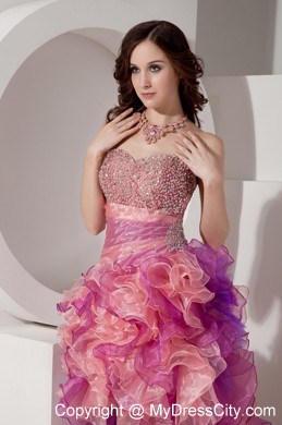 Beautiful Organza High-low Beaded Prom Dress in Multi-color