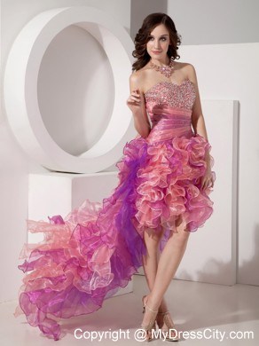 Beautiful Organza High-low Beaded Prom Dress in Multi-color