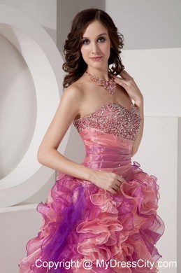 Beautiful Organza High-low Beaded Prom Dress in Multi-color