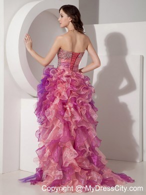 Beautiful Organza High-low Beaded Prom Dress in Multi-color