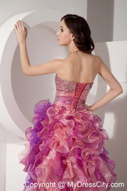 Beautiful Organza High-low Beaded Prom Dress in Multi-color