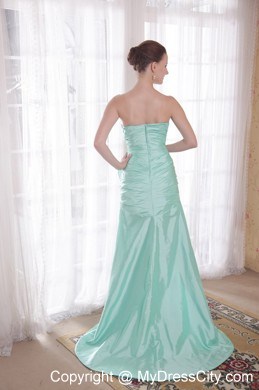 Apple Green High-low Taffeta Prom Dress with Hand Made Flower