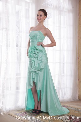 Apple Green High-low Taffeta Prom Dress with Hand Made Flower