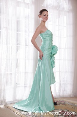 Apple Green High-low Taffeta Prom Dress with Hand Made Flower