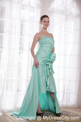 Apple Green High-low Taffeta Prom Dress with Hand Made Flower