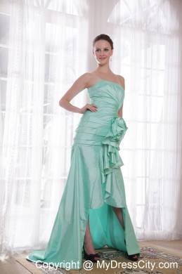 Apple Green High-low Taffeta Prom Dress with Hand Made Flower