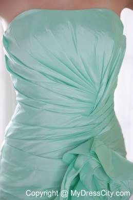 Apple Green High-low Taffeta Prom Dress with Hand Made Flower