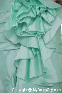 Apple Green High-low Taffeta Prom Dress with Hand Made Flower