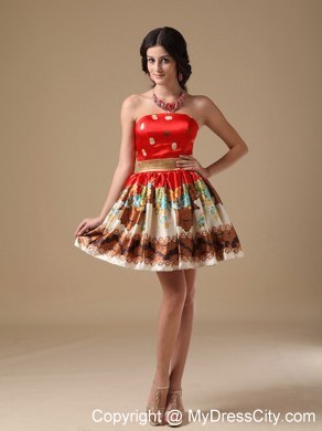 Multi-color A-line Strapless Mini-length Printing Prom Dress