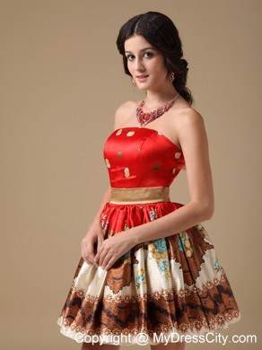 Multi-color A-line Strapless Mini-length Printing Prom Dress