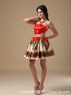 Multi-color A-line Strapless Mini-length Printing Prom Dress