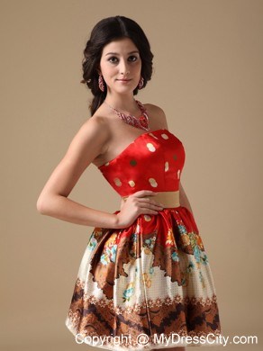 Multi-color A-line Strapless Mini-length Printing Prom Dress