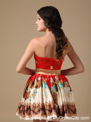 Multi-color A-line Strapless Mini-length Printing Prom Dress