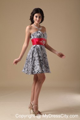 Sweet A-line Sweetheart Mini-length Zebra Beaded Prom Gown