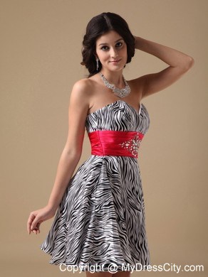 Sweet A-line Sweetheart Mini-length Zebra Beaded Prom Gown