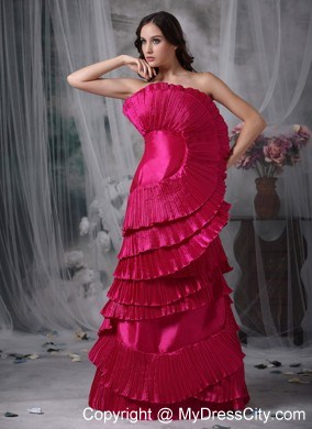 Hot Pink Taffeta Floor-length Prom Gown with Exaggerated Pleats