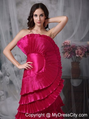 Hot Pink Taffeta Floor-length Prom Gown with Exaggerated Pleats