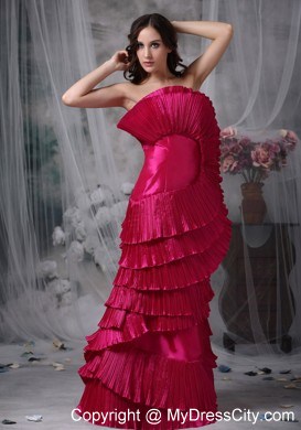 Hot Pink Taffeta Floor-length Prom Gown with Exaggerated Pleats