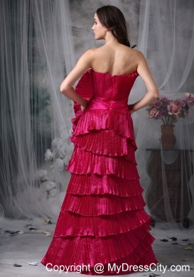 Hot Pink Taffeta Floor-length Prom Gown with Exaggerated Pleats