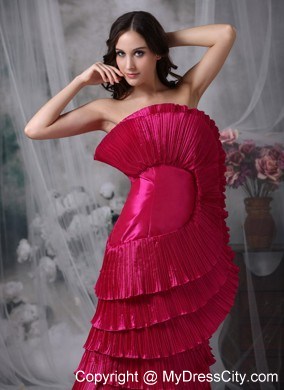 Hot Pink Taffeta Floor-length Prom Gown with Exaggerated Pleats