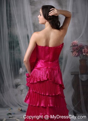 Hot Pink Taffeta Floor-length Prom Gown with Exaggerated Pleats