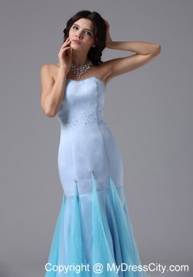 Organza and Satin Mermaid Light Blue Beaded Dress for Prom