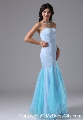 Organza and Satin Mermaid Light Blue Beaded Dress for Prom