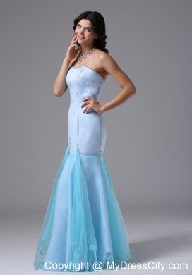 Organza and Satin Mermaid Light Blue Beaded Dress for Prom