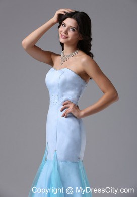 Organza and Satin Mermaid Light Blue Beaded Dress for Prom