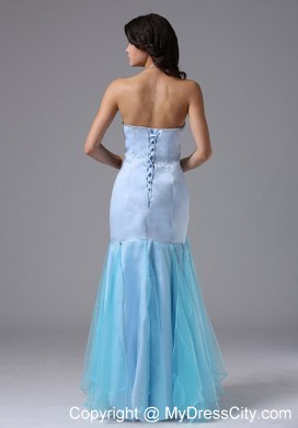 Organza and Satin Mermaid Light Blue Beaded Dress for Prom