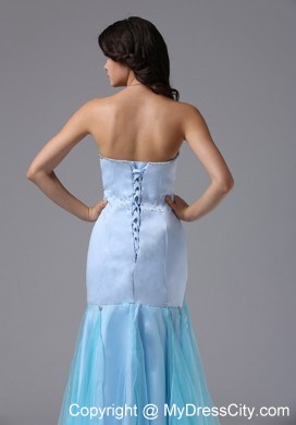 Organza and Satin Mermaid Light Blue Beaded Dress for Prom