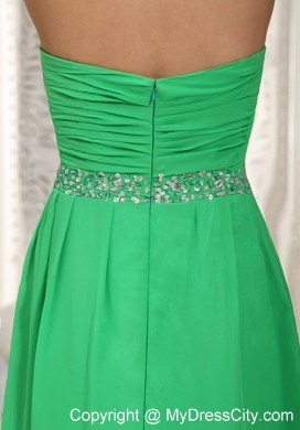 Green Sweetheart Ruching and Beading Chiffon Prom Dress