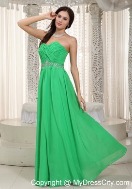 Green Sweetheart Ruching and Beading Chiffon Prom Dress