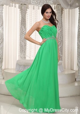 Green Sweetheart Ruching and Beading Chiffon Prom Dress