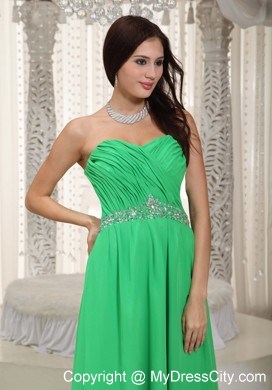 Green Sweetheart Ruching and Beading Chiffon Prom Dress