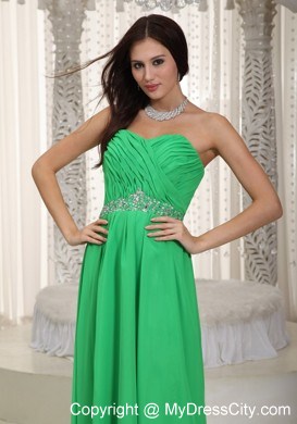 Green Sweetheart Ruching and Beading Chiffon Prom Dress