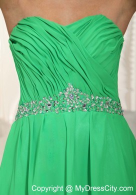 Green Sweetheart Ruching and Beading Chiffon Prom Dress