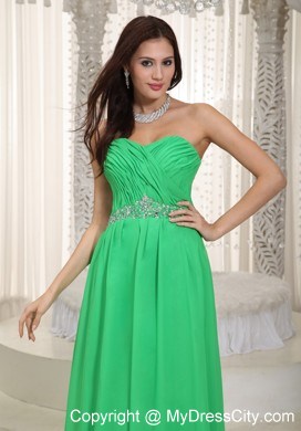 Green Sweetheart Ruching and Beading Chiffon Prom Dress