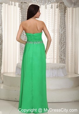 Green Sweetheart Ruching and Beading Chiffon Prom Dress