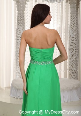 Green Sweetheart Ruching and Beading Chiffon Prom Dress