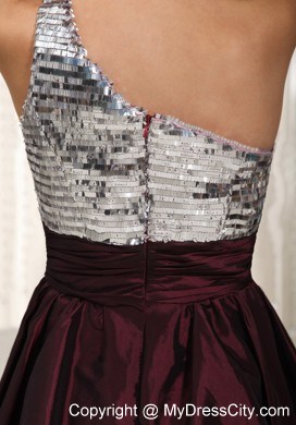 One Shoulder Mini-length Taffeta Sequin Prom Dress for Ladies