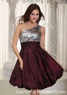 One Shoulder Mini-length Taffeta Sequin Prom Dress for Ladies