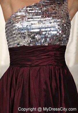 One Shoulder Mini-length Taffeta Sequin Prom Dress for Ladies