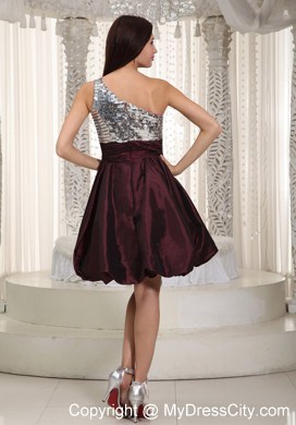 One Shoulder Mini-length Taffeta Sequin Prom Dress for Ladies